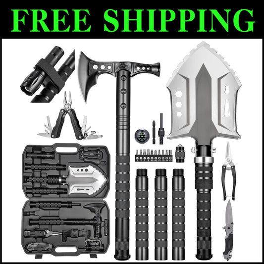 Durable High Carbon Steel Folding Survival Shovel & Axe Combo - Lightweight Gear
