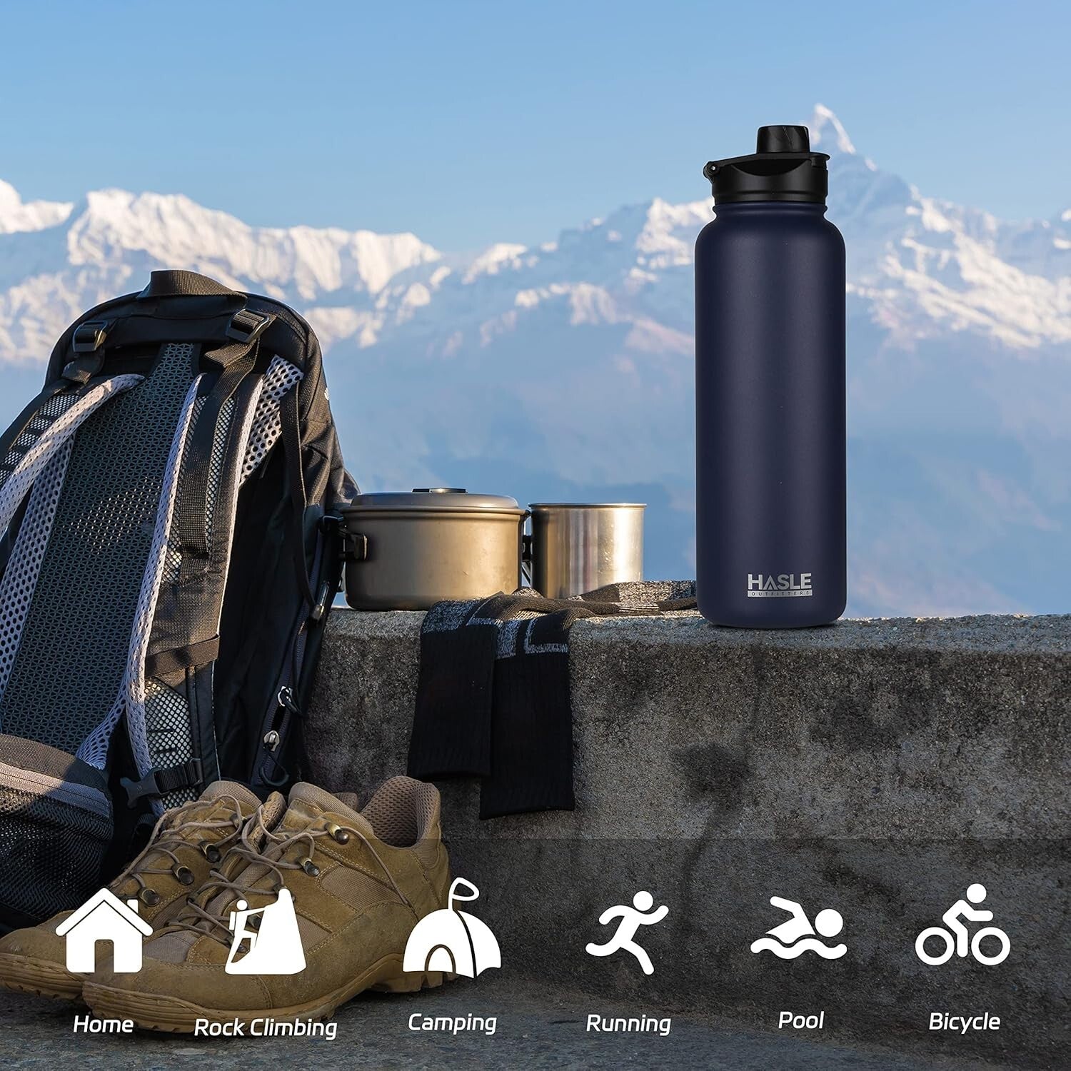 Portable 40oz Insulated Water Bottle with Straw & Spout Lids - Ideal for Sports