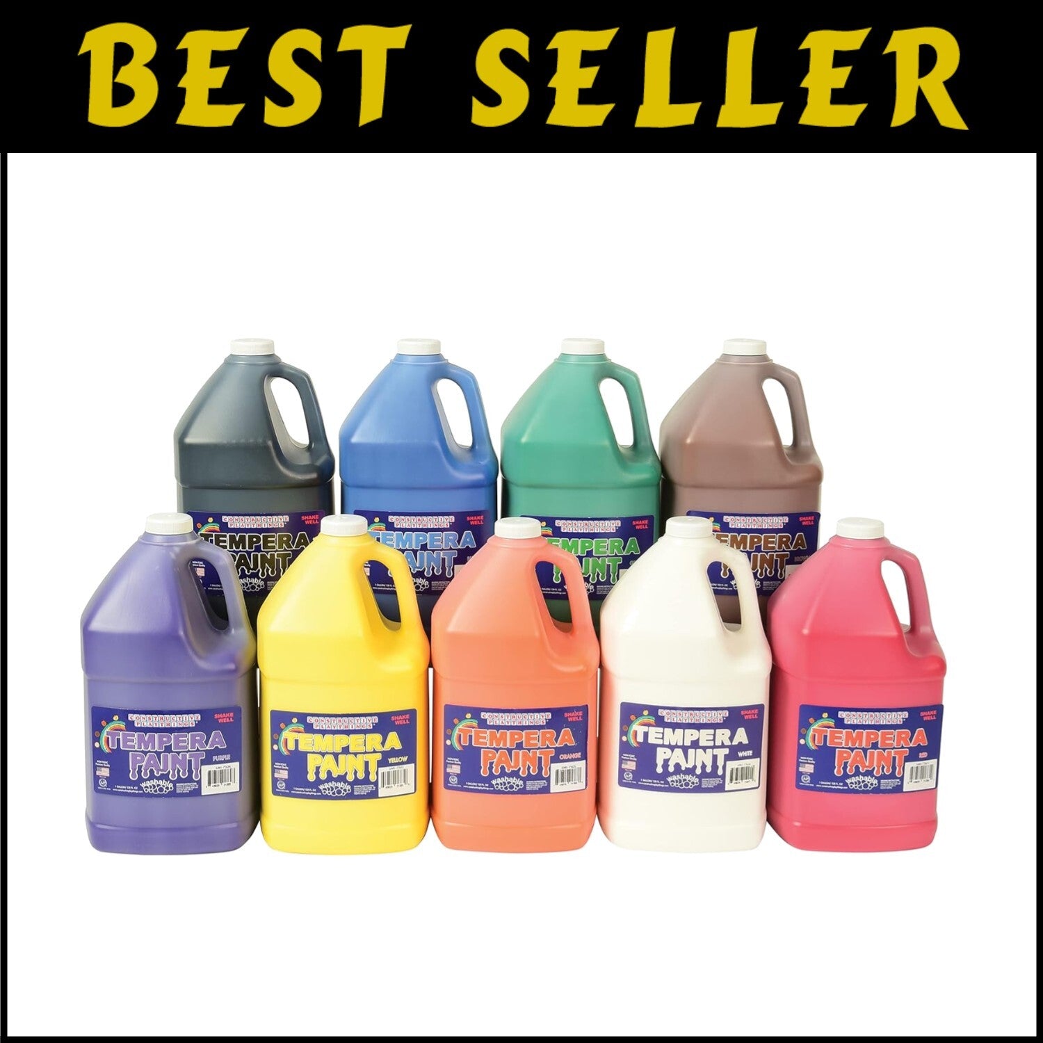 Washable Tempera Paint Set: Non-Toxic Kid's Paint, 9 Pack, 1 Gallon, Multicolor