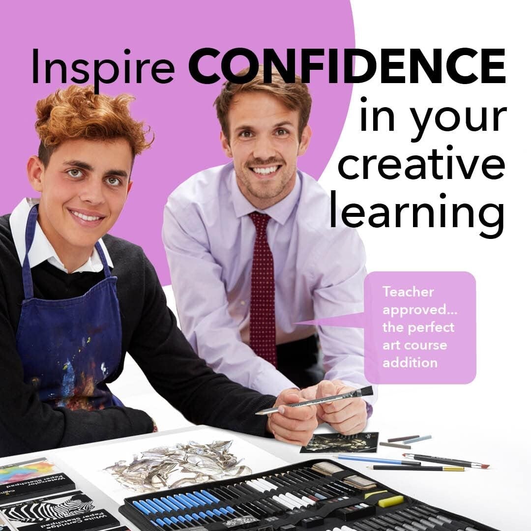 All-Inclusive 100-Piece Graphite, Charcoal & Pastel Sketching Kit for Pros