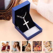 Load image into Gallery viewer, 925 Sterling Silver Cross Necklace with Durable Figaro Chain - Gift Box Included