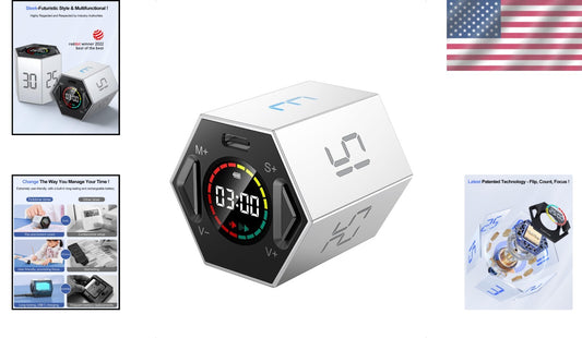 Versatile Hexagon Productivity Timer - 6 Preset Times & Custom Options - Gray