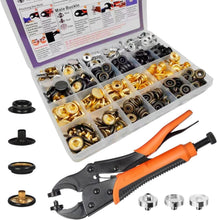 Load image into Gallery viewer, Versatile 100 Set Metal Snap Fasteners Kit with Brass Construction and Pliers