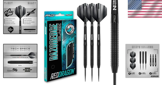 Aggressive Grip Tungsten Darts with Hardcore Flights - Stunning Black Finish