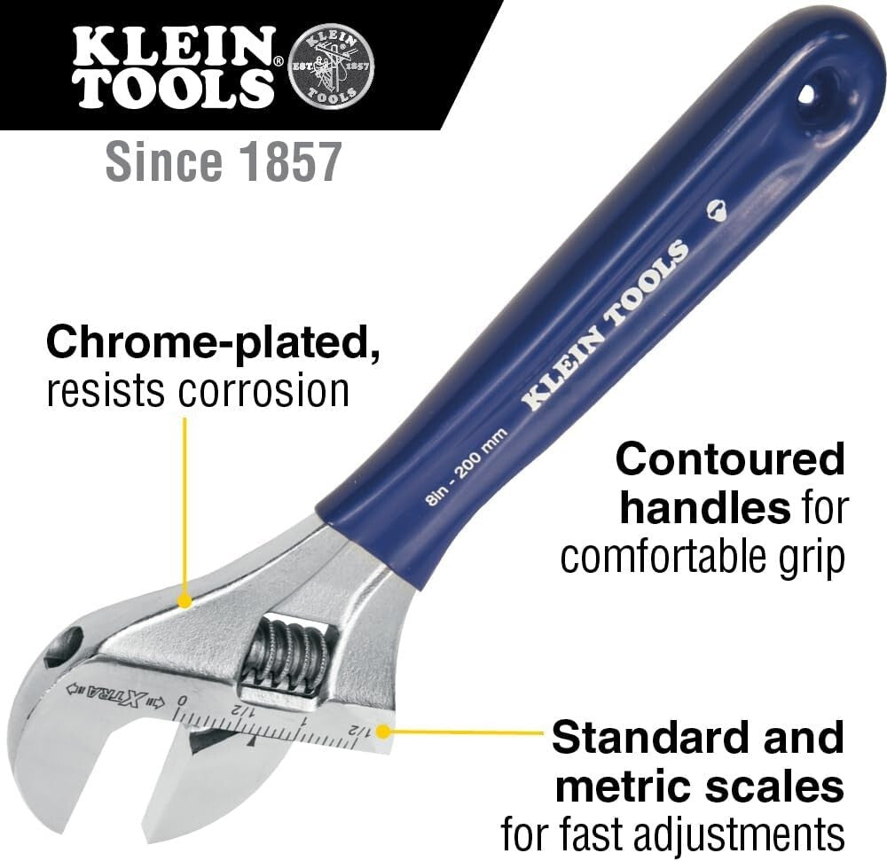 Extra Wide Jaw 8-Inch Adjustable Wrench - Induction Hardened Steel Craftsmanship