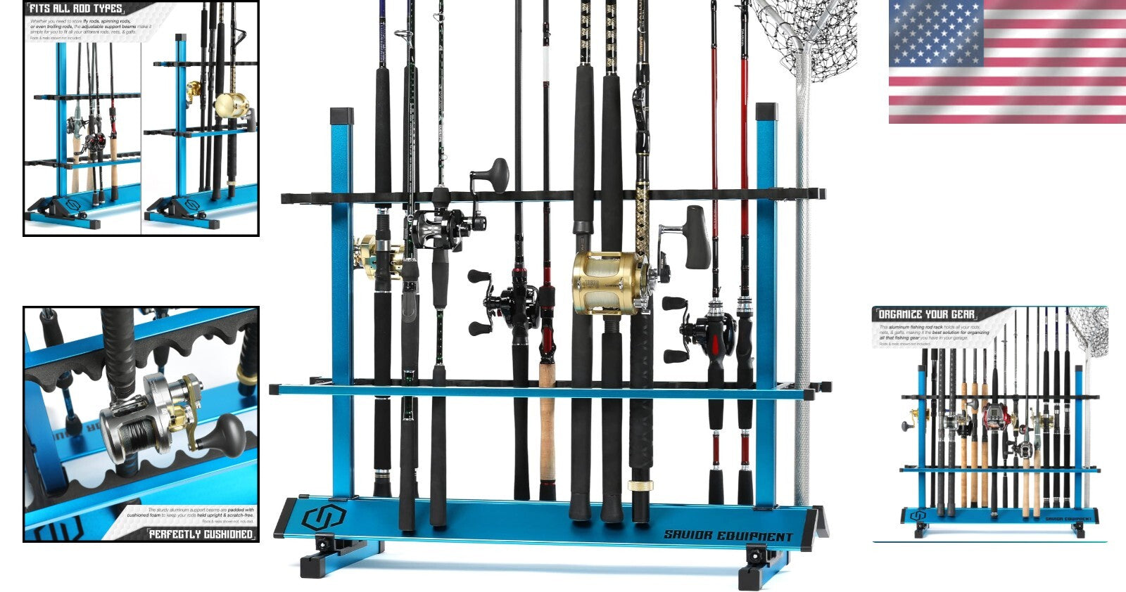 Premium 24-48 Slot Aluminum Fishing Rod Organizer - Easy Assembly Included