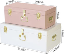 Load image into Gallery viewer, Stylish Pink &amp; White Decorative Storage Box Set of 2 - Metal Trunks