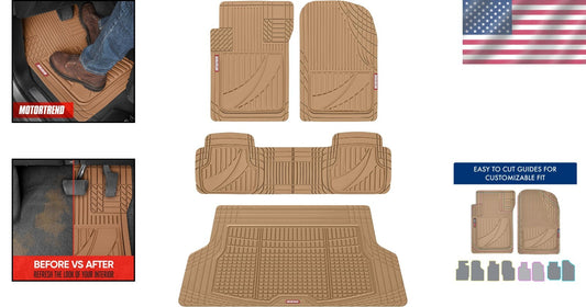 FlexTough Advanced Heavy Duty Beige Rubber Car & SUV Floor Mats Full Set
