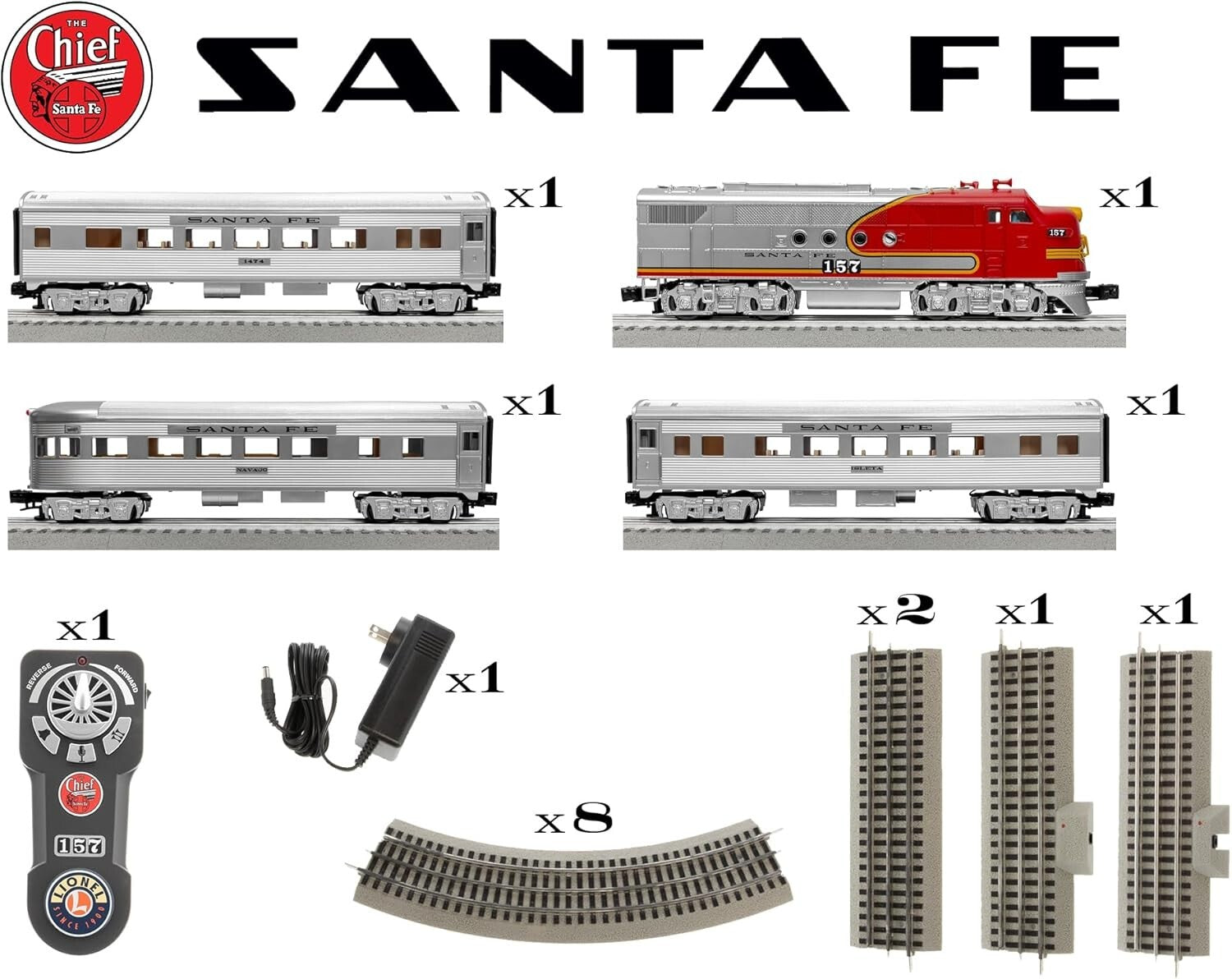 Electric O Gauge Santa Fe Super Chief Train Set with Voice Control & Remote