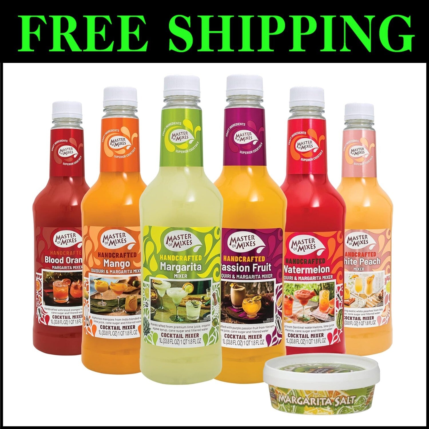 Diverse Margarita/Daiquiri Mix Variety - 6 Ready Bottles + Salt Tub for Parties