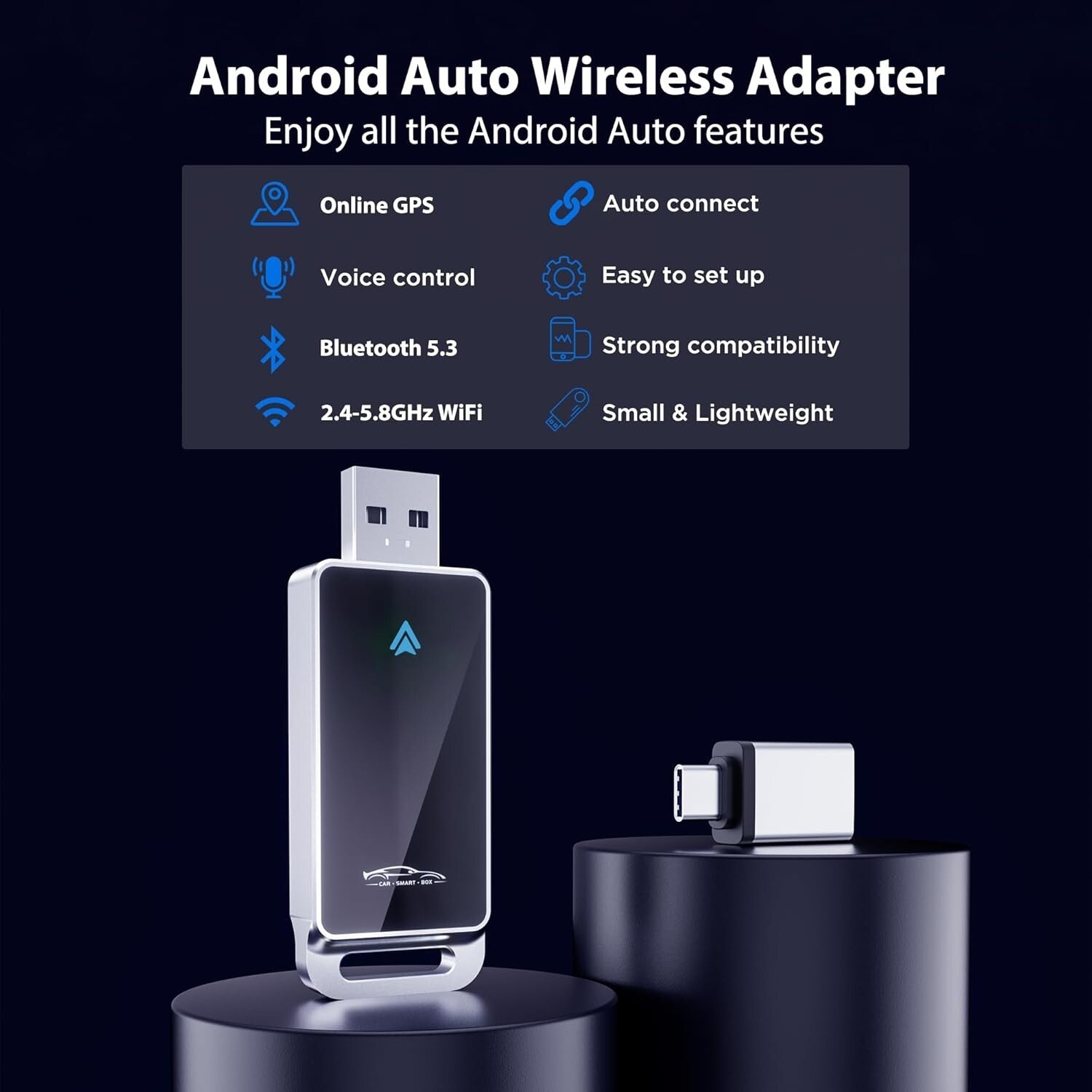 Sleek Wireless Android Auto Adapter for Enhanced Audio Experience - Plug & Play