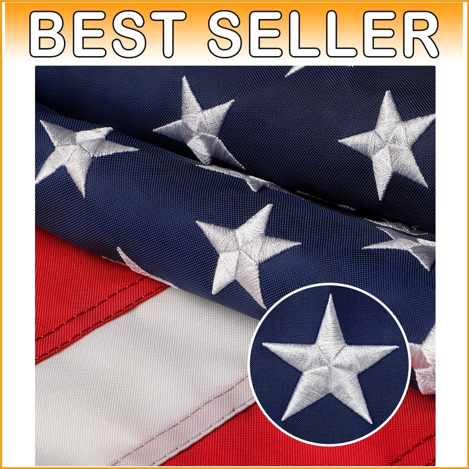Patriotic 10x15 Outdoor American Flag with Embroidered Stars & Brass Grommets