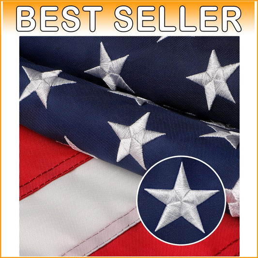 Patriotic 10x15 Outdoor American Flag with Embroidered Stars & Brass Grommets