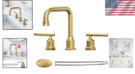 Elegant Brushed Gold Basin Faucet with 2 Handles - Modern 360° Swivel Design
