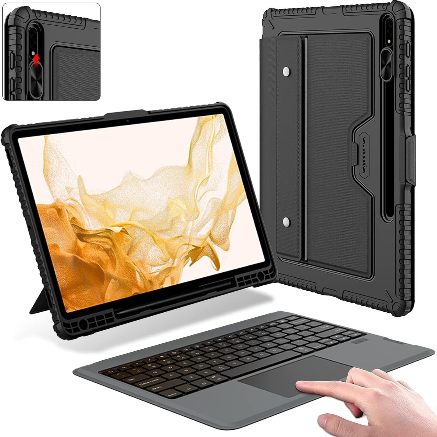 Detachable Folio Keyboard Case for Galaxy Tab S8+/S7+ with Multi-Touch Trackpad