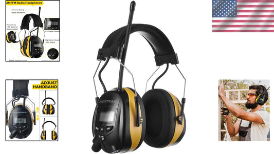 AM/FM Radio Earmuffs with 25dB Noise Reduction and Digital Display for Comfort