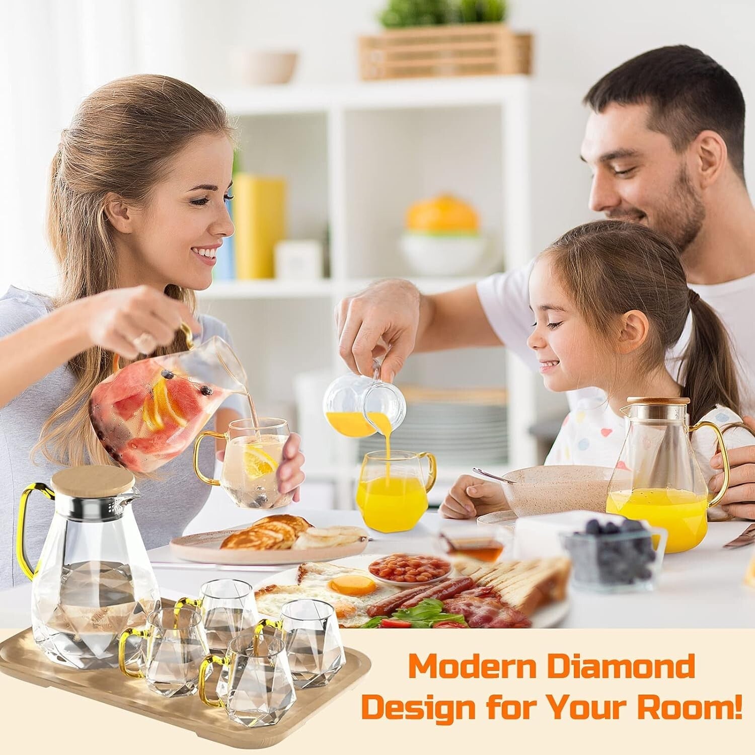 Diamond Design 68 oz Glass Water Pitcher with 4 Cups - Perfect for Entertaining