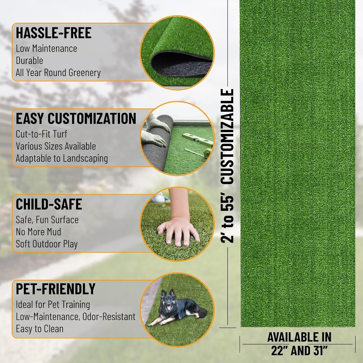 Durable 2'7" x 24' Artificial Grass Runner - Stylish and Functional Outdoor Rug