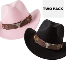 Load image into Gallery viewer, Fashionable Women's 2 Pack Cowboy Hats – Classic Faux Leather &amp; Comfortable