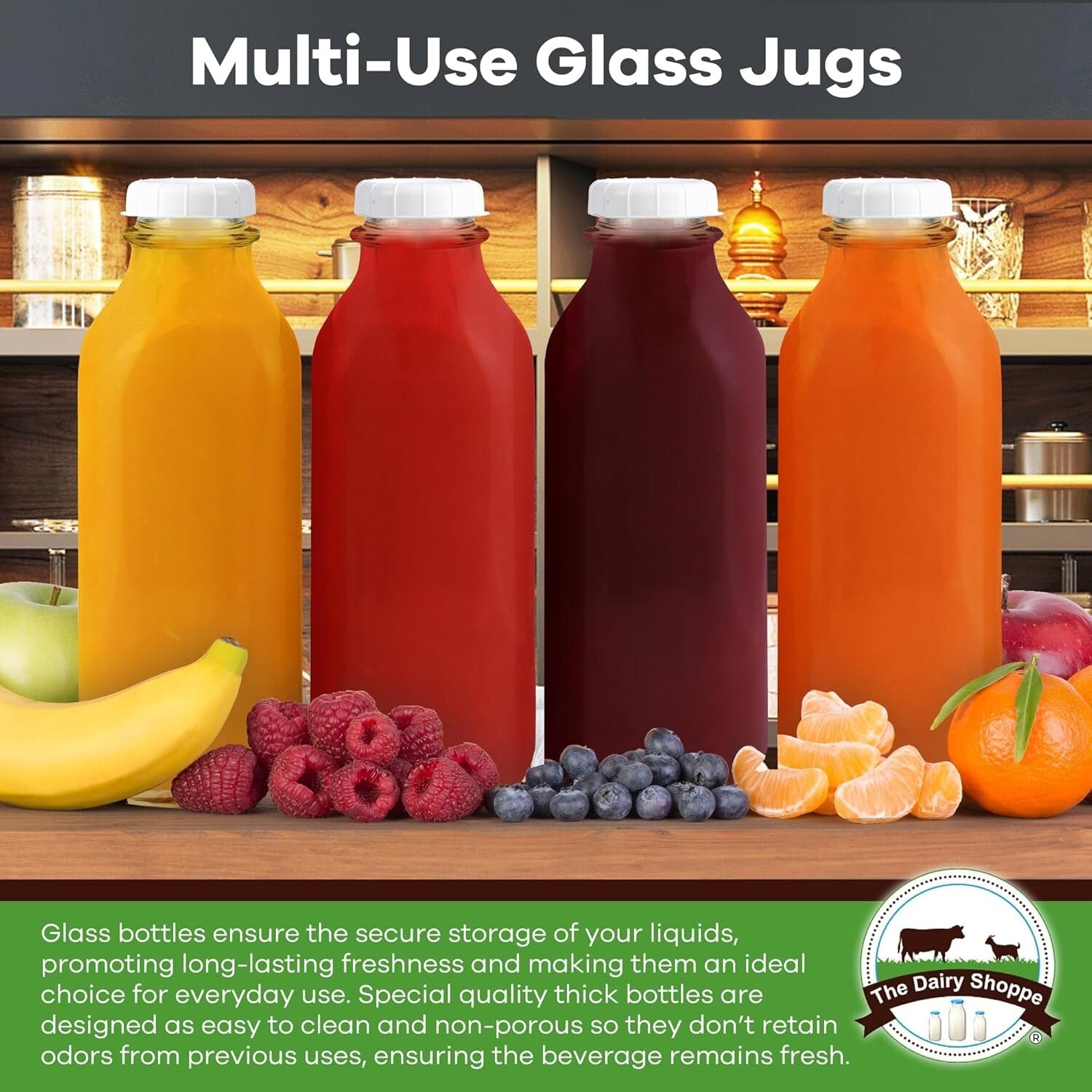 Elegant 4-Pack Clear Glass Milk Bottles - 33.8 oz with Durable Pour Spouts