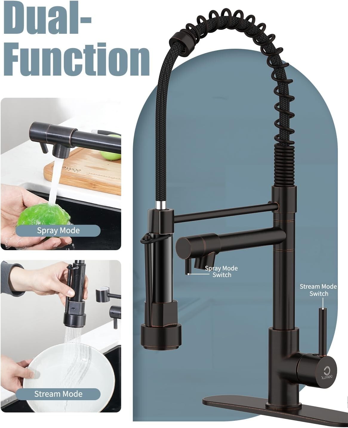 Elegant Oil Rubbed Bronze Kitchen Faucet with Soap Dispenser & Pull Down Sprayer