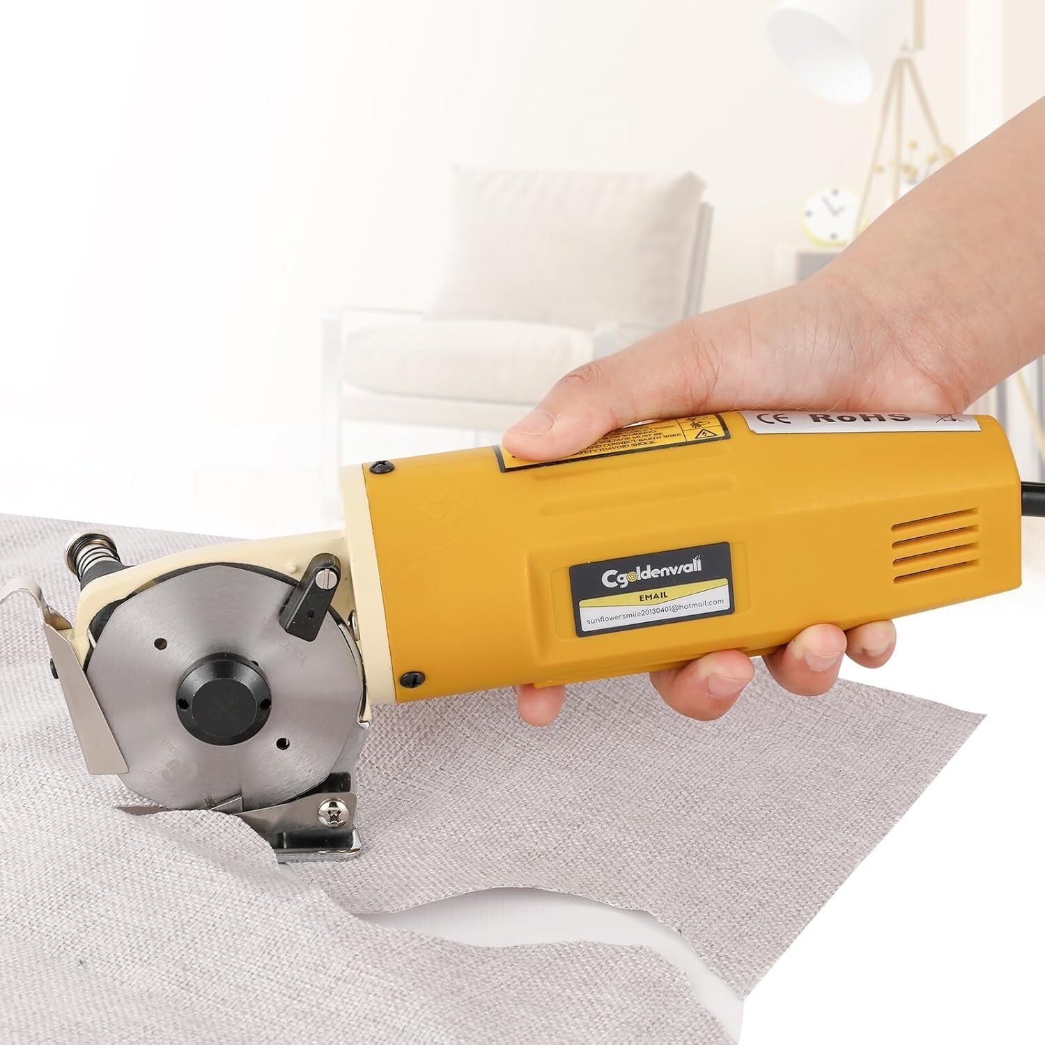 Industrial Electric Rotary Fabric Cutter - Cuts Cloth, Leather & Carpet Smoothly