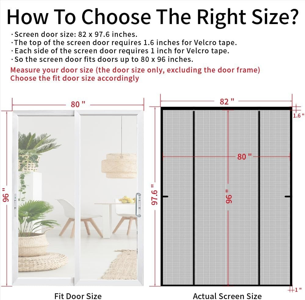 Heavy-Duty Magnetic Screen Door 82 x 97.6 Inch - Pet & Kid Friendly Design
