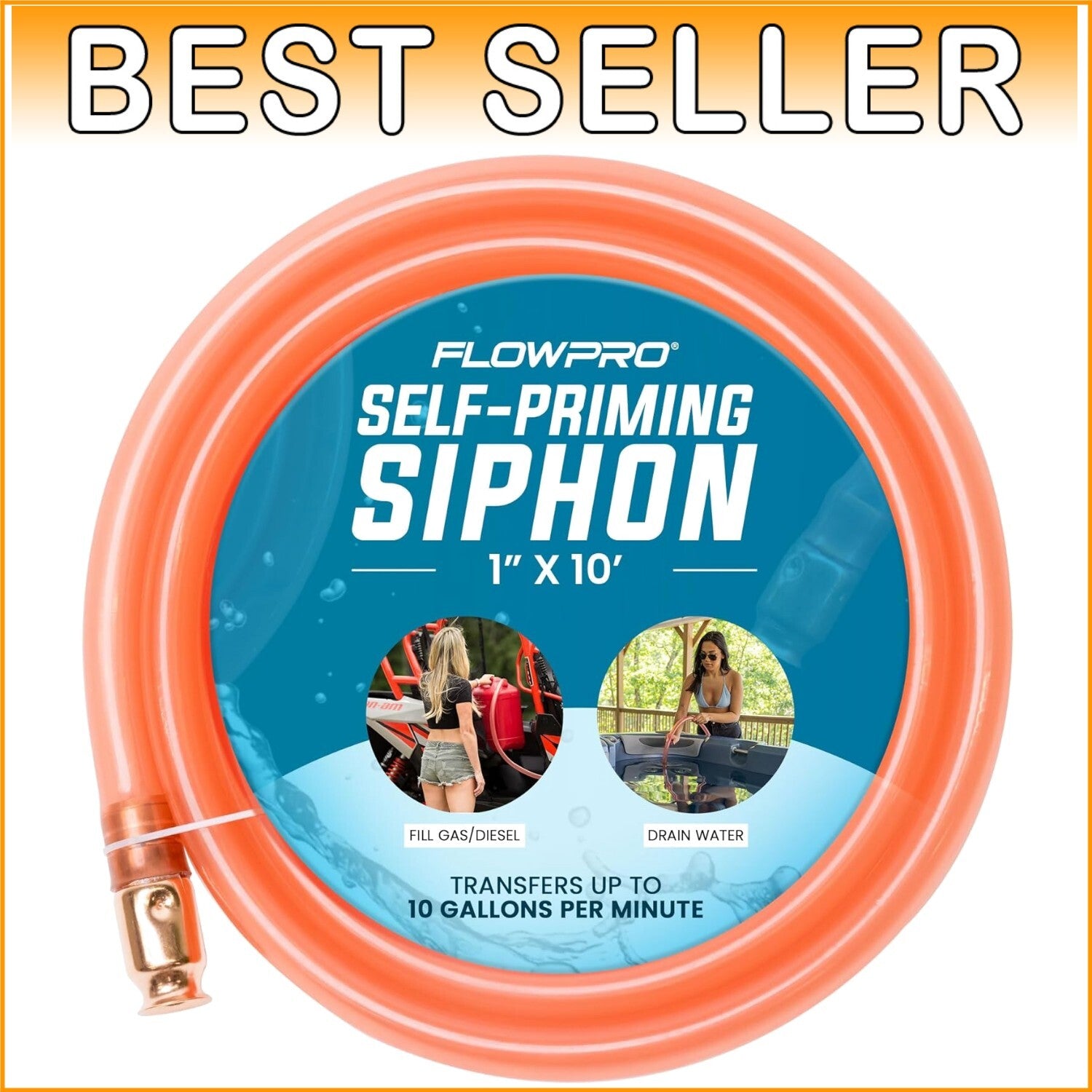 Effortless 10 GPM Liquid Transfer Siphon - Gasoline, Oil, Water | Copper Nozzle