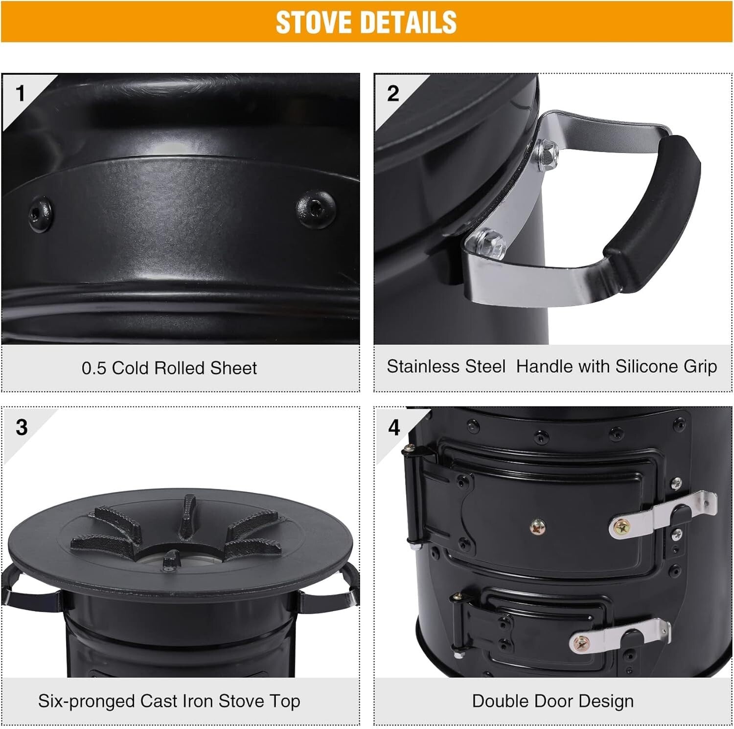 Charcoal Rocket Stove with Baking Tray and Carry Bag for Camping Adventures