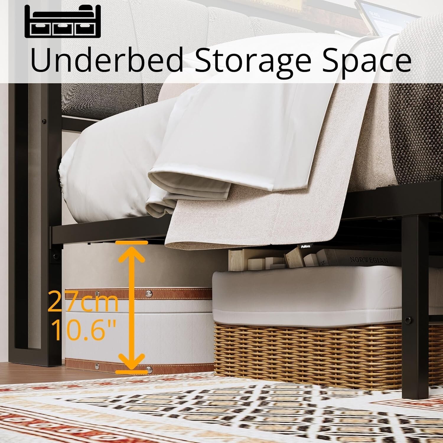 Noise-Free Twin Bed Frame with USB Charging Headboard - Perfect for Small Spaces