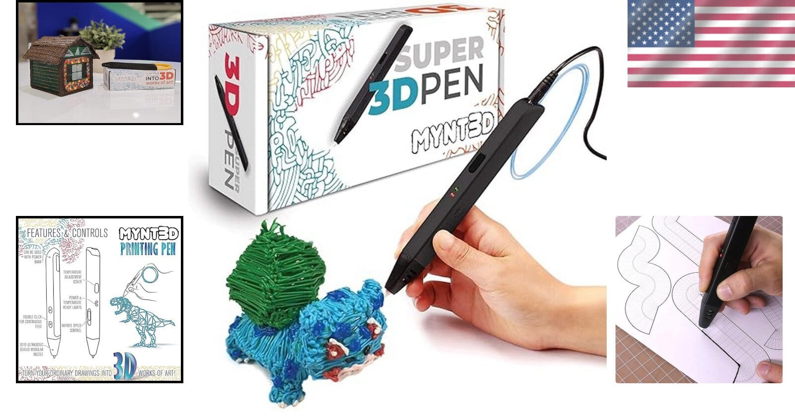 Ergonomic 3D Printing Pen with Adjustable Flow for Kids & Artists - Black