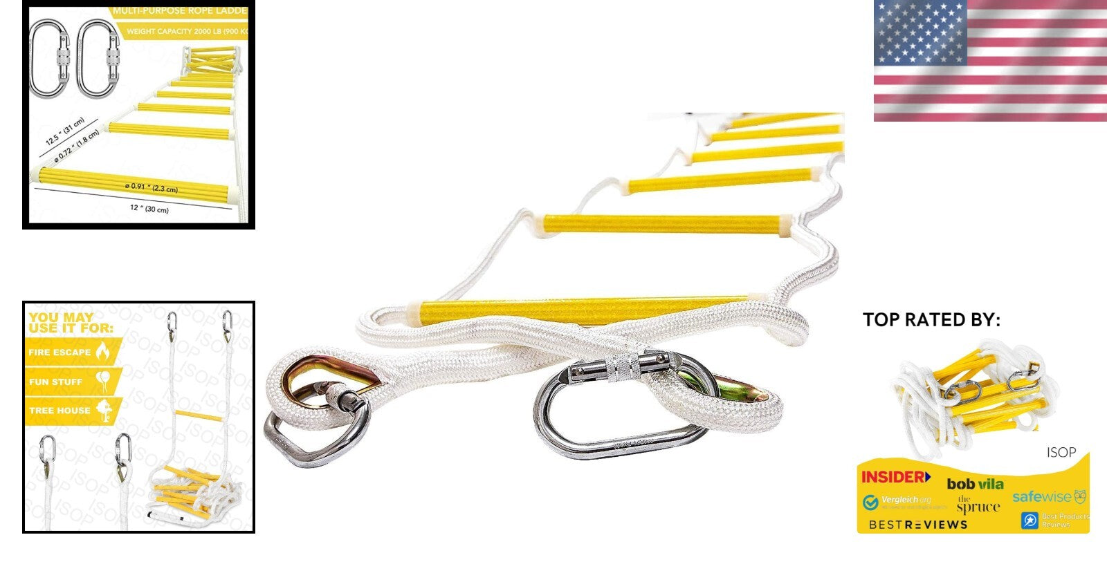 Compact Weather Resistant 8ft Rope Ladder - Ideal for Emergencies & Tree Houses