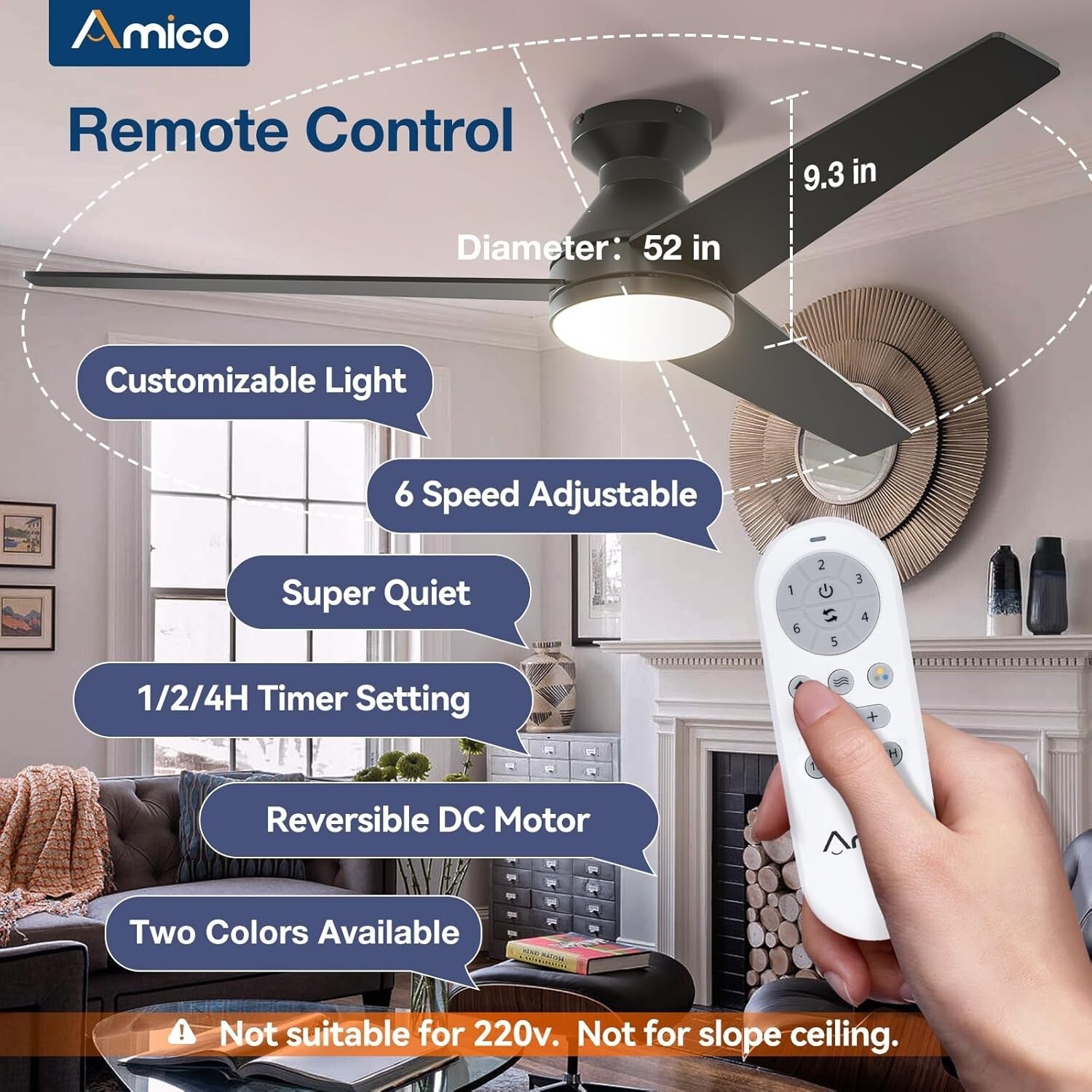 Stylish 52-Inch Ceiling Fan with Lights - Remote Controlled & Reversible Design