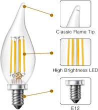 Load image into Gallery viewer, 24 Pack E12 LED Candelabra Light Bulbs - 5.5W Dimmable with Vintage Flame Tip