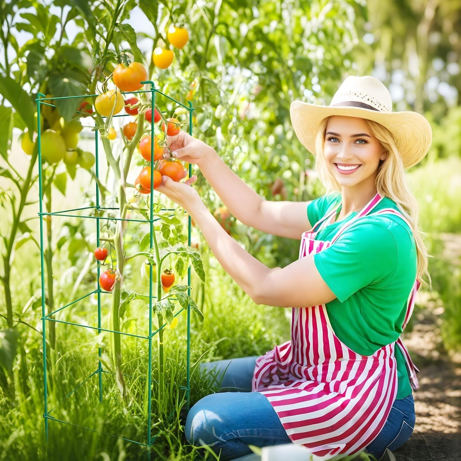 6-Pack 46-Inch Heavy-Duty Tomato Cages with Twist Ties for Climbing Plants