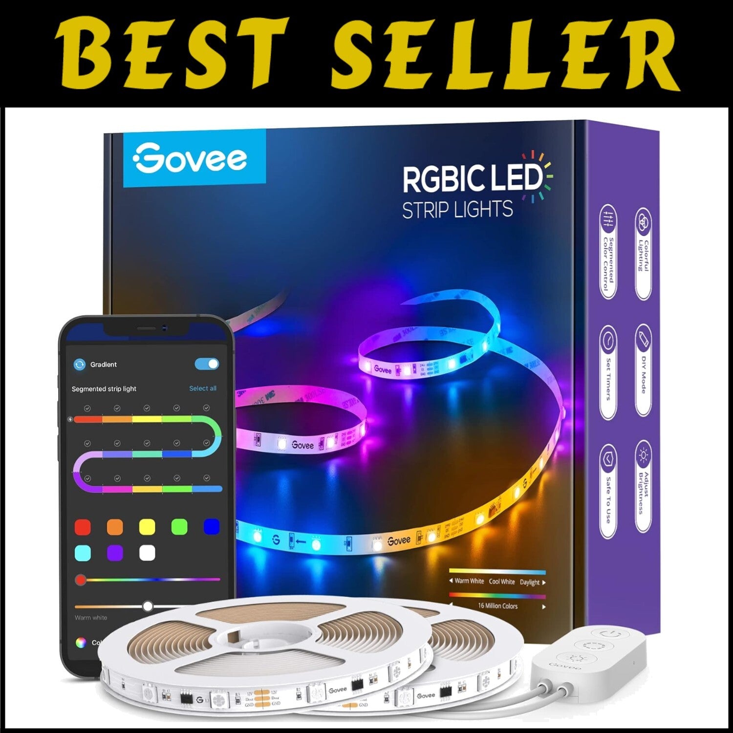 65.6ft RGBIC LED Strip Lights - Smart Bluetooth App Control for Home Decor