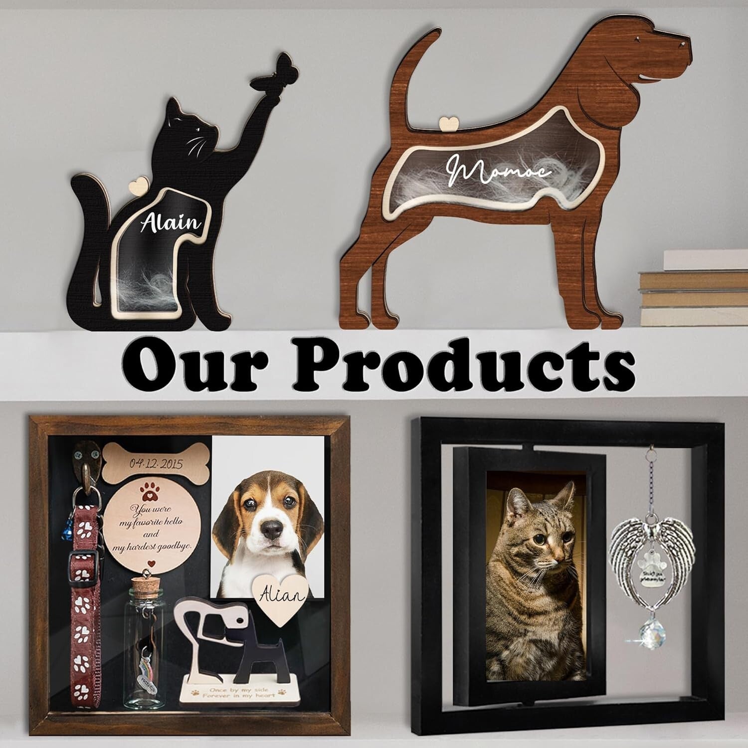 Elegant Dog Memorial Frame: 8.6-Inch Rustic Shadow Box with Personalization Kit