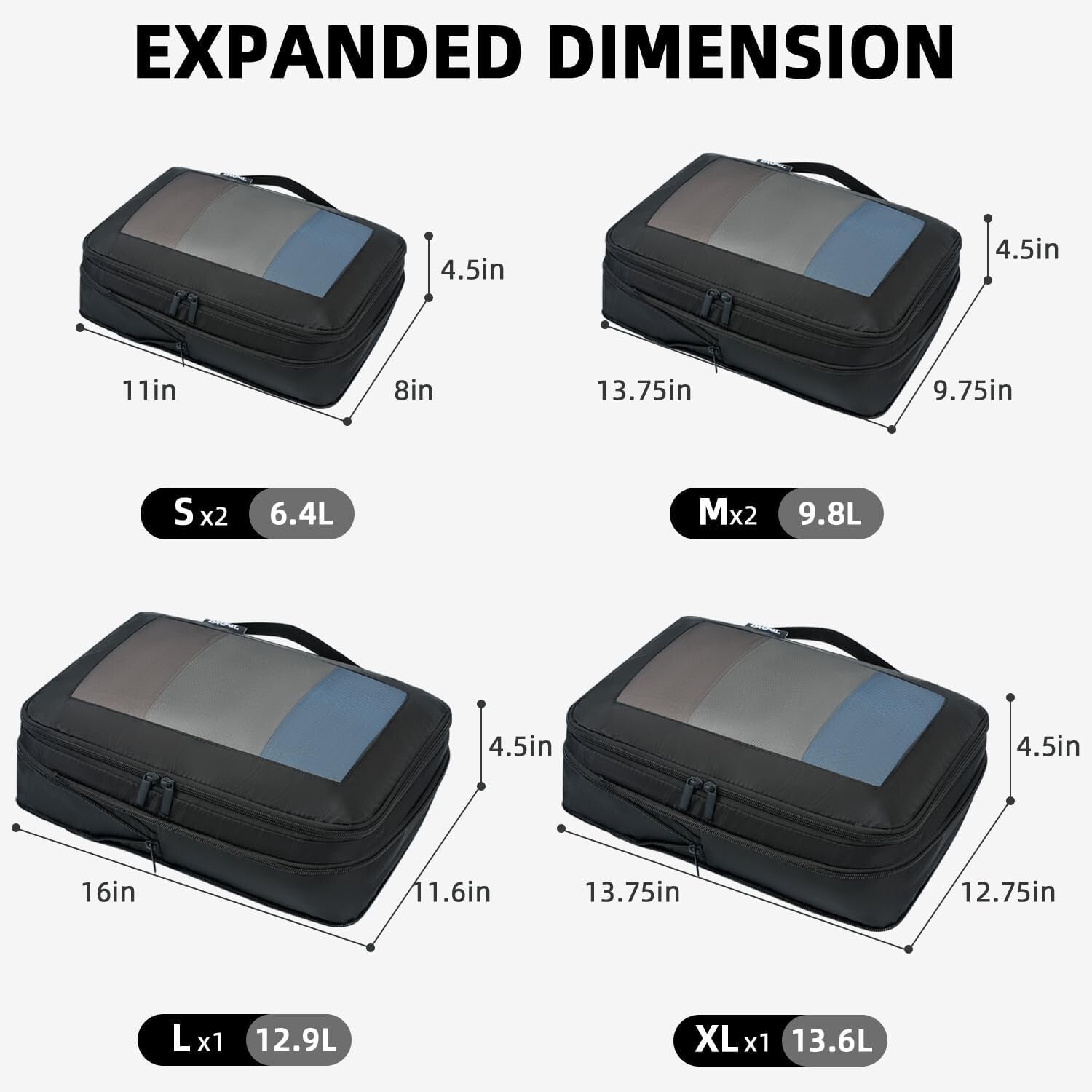 Expandable 6 Set Compression Packing Cubes for Efficient Travel Organization