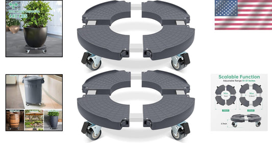 Adjustable Plant Roller Base with Wheels - 440 lbs Capacity for Large Planters