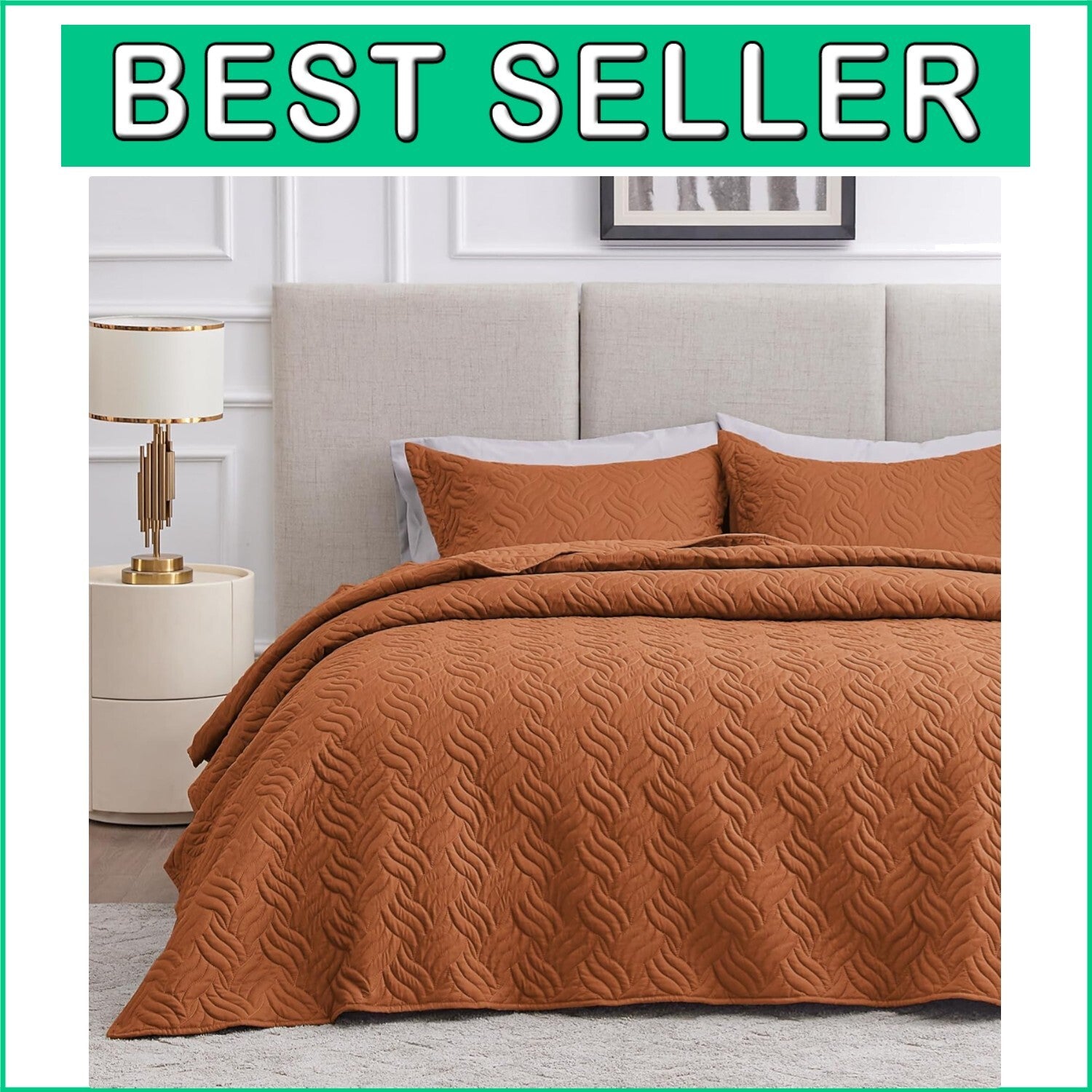 Durable Wave Pattern King Quilt and Pillow Shams - Perfect for Year-Round Use