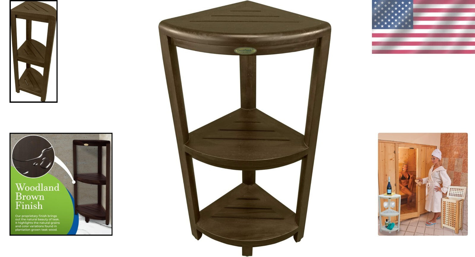 Durable Teak Shower Caddy with Adjustable Feet - Perfect for Corner Spaces