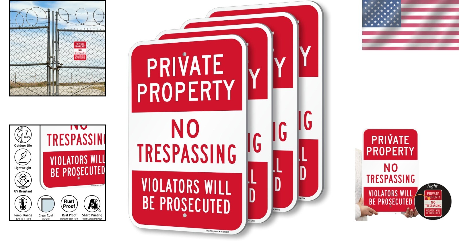 18x12 Private Property Signs - Reflective, Durable 4-Pack for Security Needs