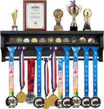 Load image into Gallery viewer, Space-Saving Wall Mount Medal Holder with 2 Shelves for Athletes - Black Finish