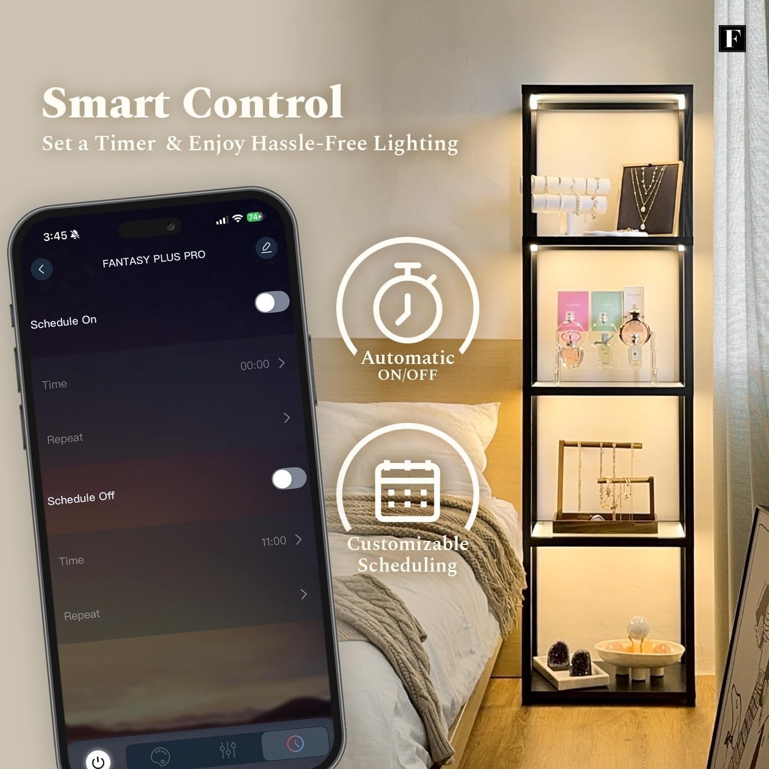 Children's Fantasy Pro LED Display Shelf with 4 Glass Shelves and Smart Lighting