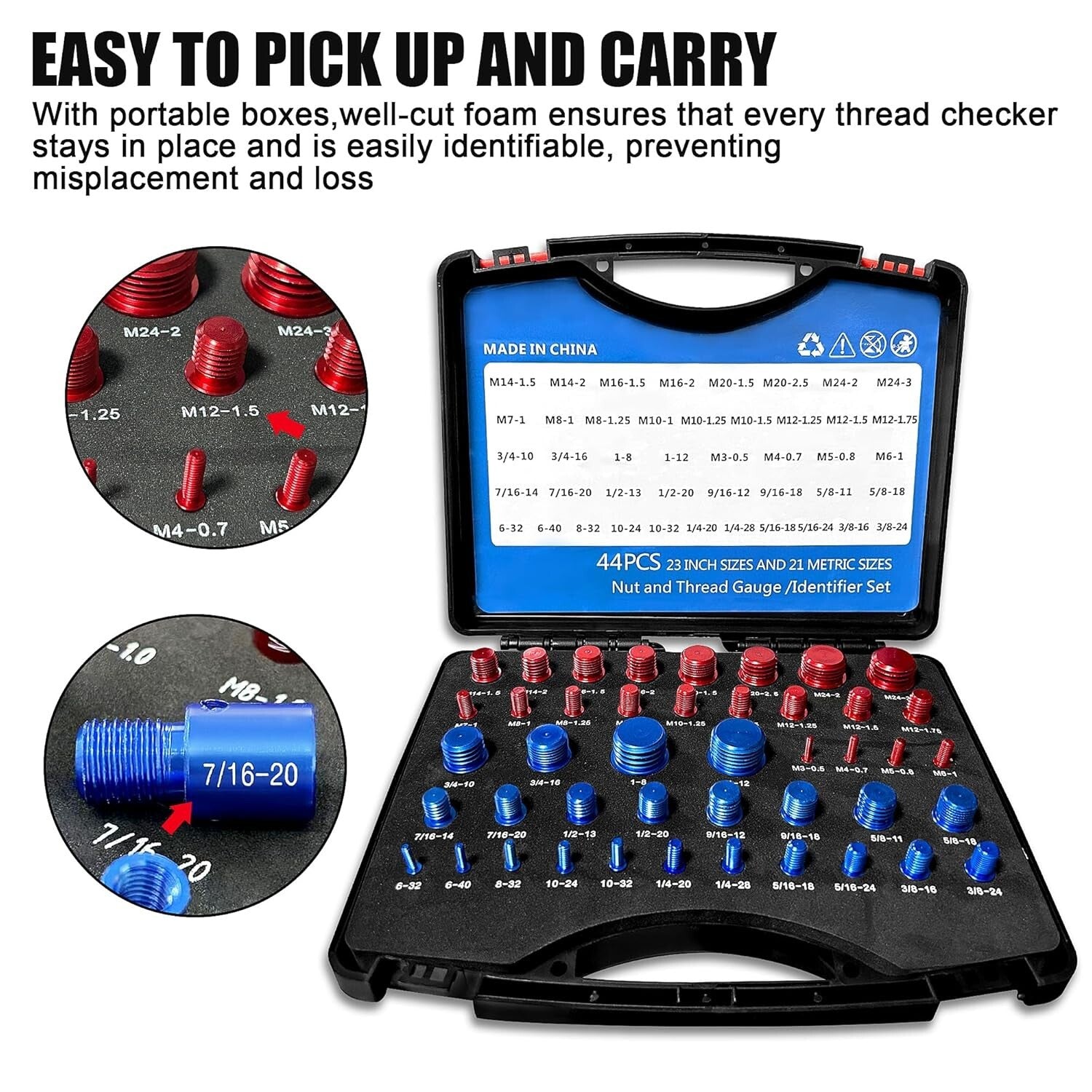 Efficient 44-Pc Nut & Bolt Gauge Set - Aluminum Thread Gauge for All Sizes