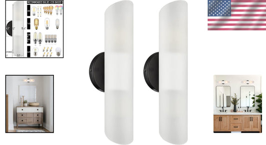 Elegant Black Bathroom Wall Sconces with Frosted Glass - Modern Farmhouse Design