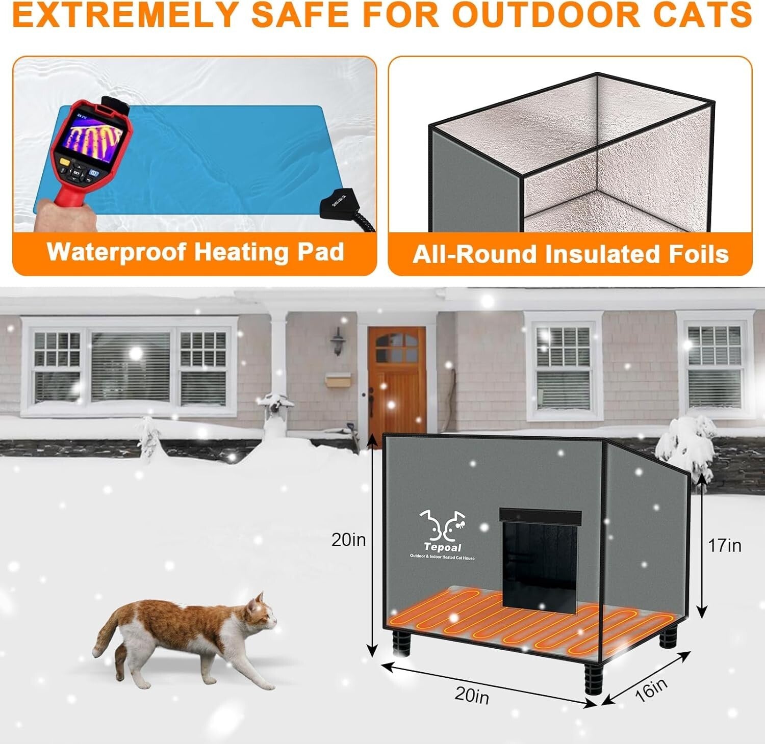Spacious Insulated Outdoor Cat House - Weatherproof with Heating Comfort 20x16