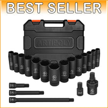 Load image into Gallery viewer, Professional 19-Piece SAE Deep Impact Socket Set with Extension Bars &amp; Adapters