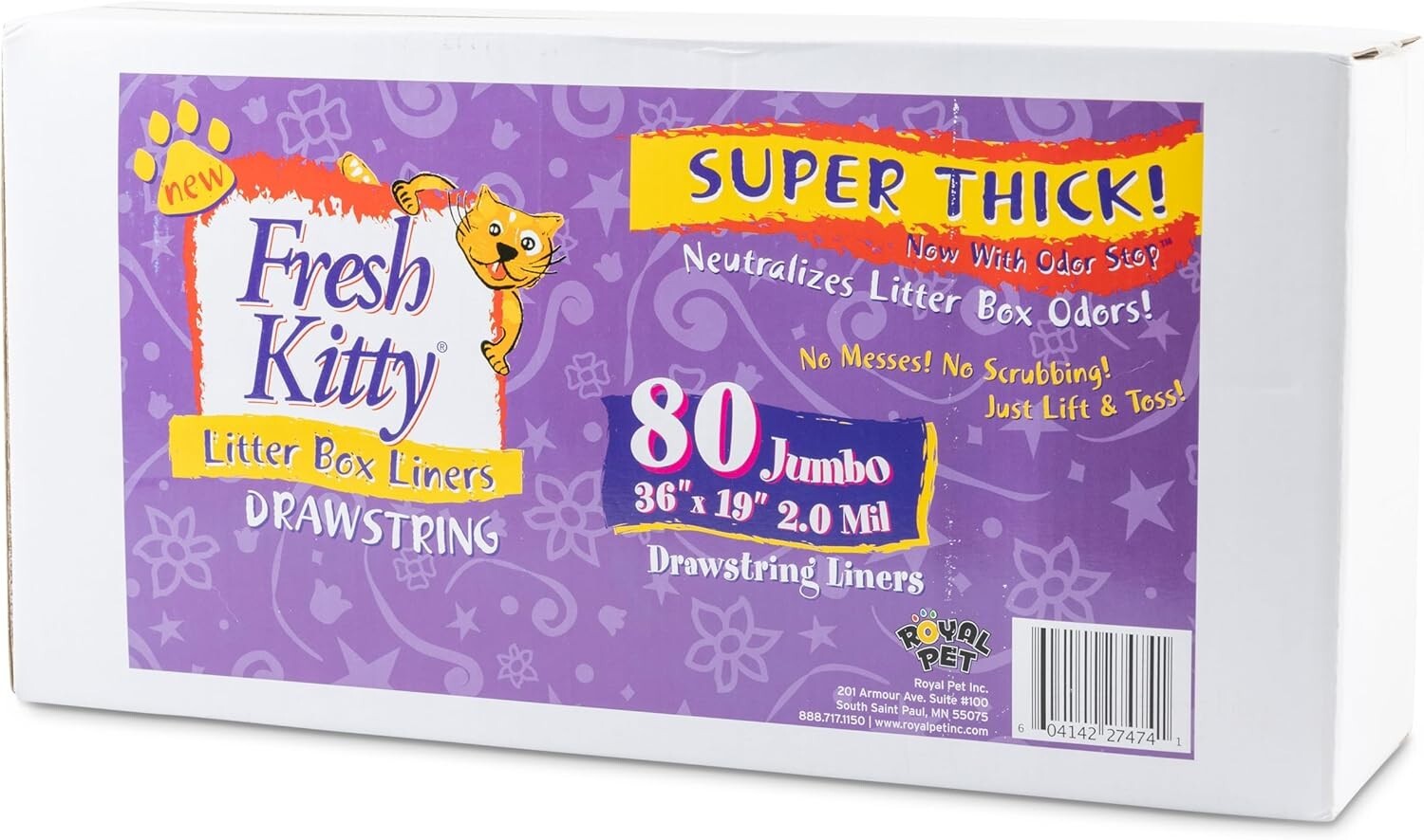 80 Count Super Thick Drawstring Cat Litter Box Liners, Fresh Scented & Durable