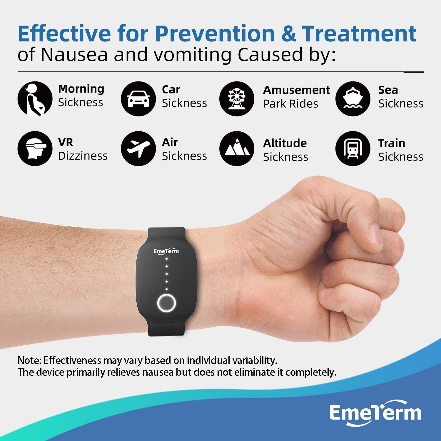 Rechargeable Adjustable Anti-Nausea Wristband for Morning and Motion Sickness